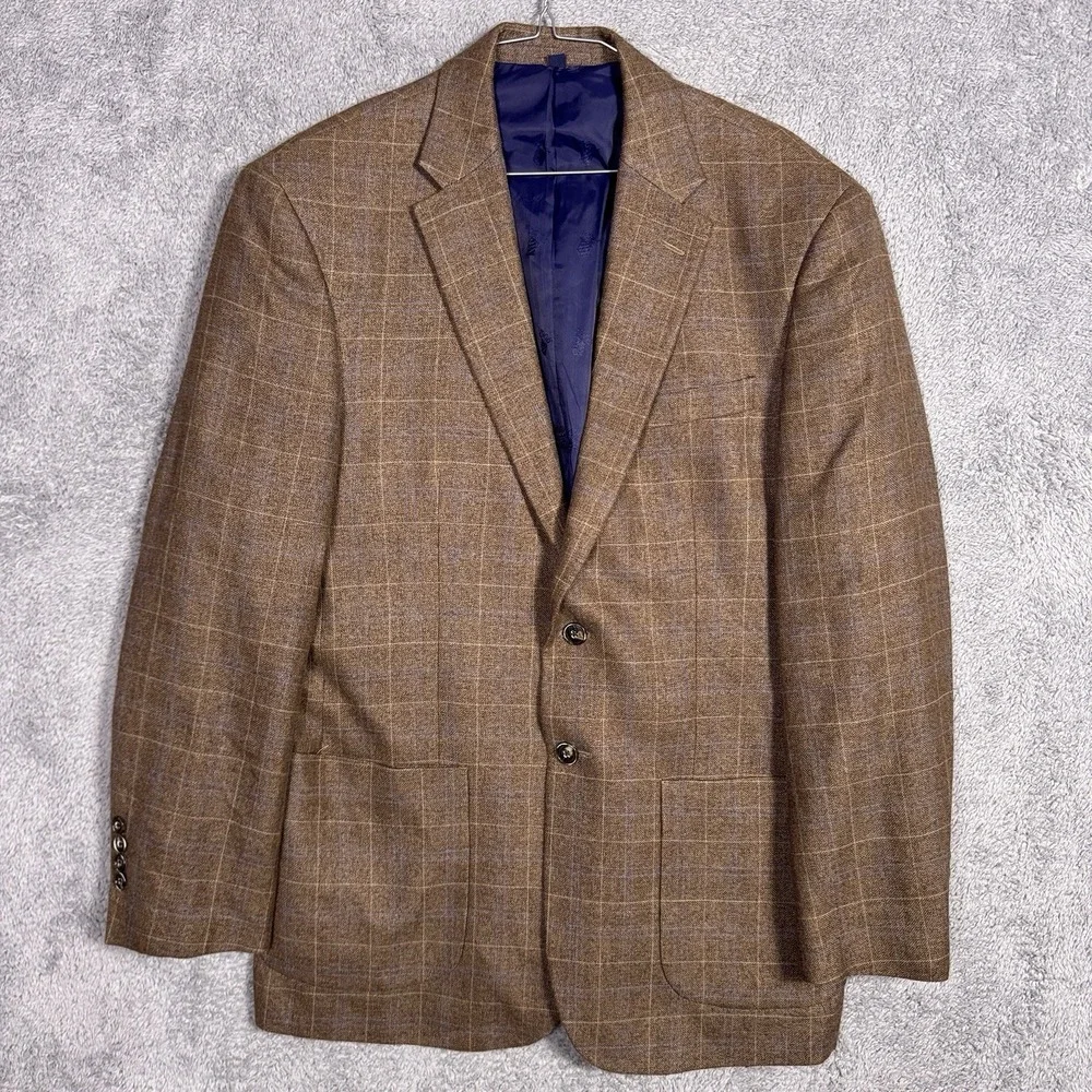 Jos A Bank Blazer Men's 42R Linen Wool BRR Comfort 1905 Sport Coat Windowpane